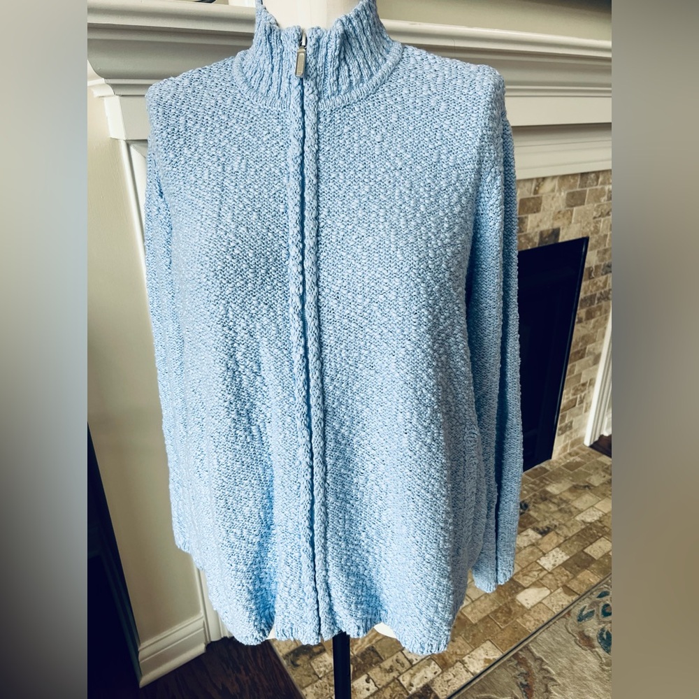 Coldwater Creek 🆕 2X Cotton Textured blue zip cardigan new in original package